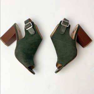 Olive Peep Toe Cutout Block Heel